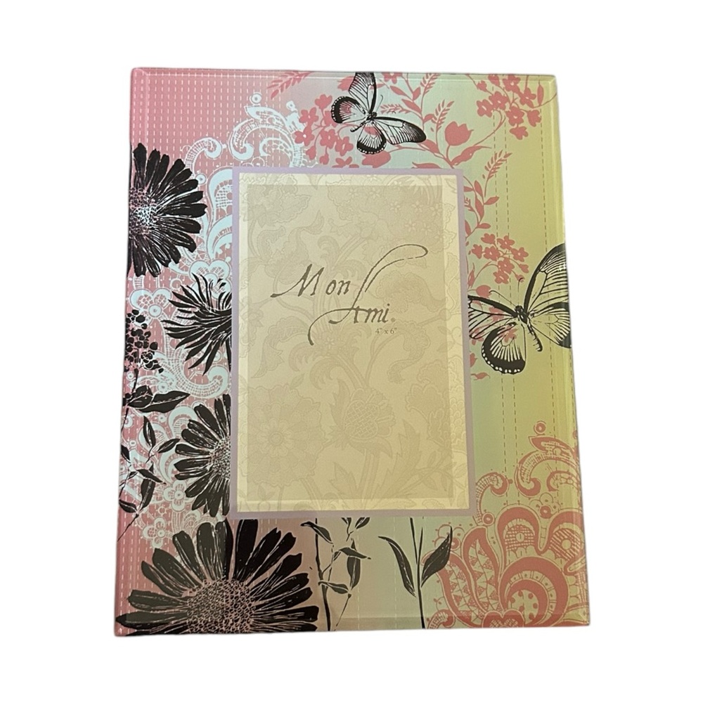 Mon Ami Butterflies & Flowers Acrylic Picture Frame for 4” x 6” Photo Home Decor